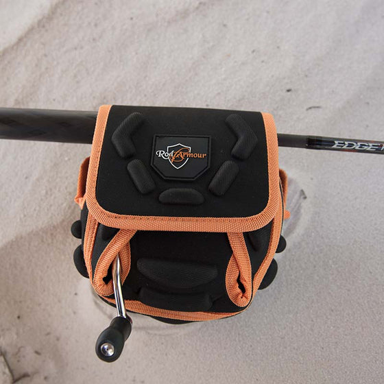 Black and orange spinning reel protective case 